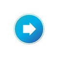 White right rounded arrow with in blue circle icon. Isolated on white. Continue icon. Next sign. East arrow. Vector illustration