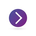 white right rounded arrow in purple gradient circle icon. Continue icon. Next sign. East arrow. Vector illustration isolated on