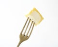 White rind cheese on fork Royalty Free Stock Photo