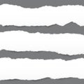 White ripped blank horizontal note paper strips for text or message stuck on dark gray background