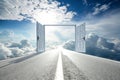 White road of light through a tunnel of doors in the clouds Royalty Free Stock Photo