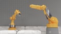 white robot arm with gray background,Robot arm technology in various industries Royalty Free Stock Photo