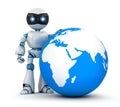 White robot and blue earth