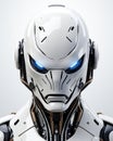 a white robot with blue eyes and a white head with a white background. generative ai Royalty Free Stock Photo