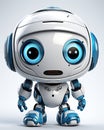 a white robot with blue eyes and a headphones on. generative ai Royalty Free Stock Photo