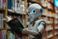 Robot Reading Book in Library