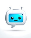 A white robot with a blue screen and a speech bubble and two antennas on a white background image Royalty Free Stock Photo