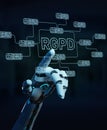 White robot hacking and accessing GDPR interface Royalty Free Stock Photo