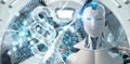 White robot using law paragraph digital hologram 3D rendering Royalty Free Stock Photo
