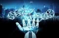 White robot hand creating future technology structure 3D rendering