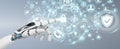 White robot hand using cyber security data interface 3D rendering Royalty Free Stock Photo