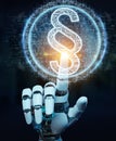 White robot hand using law paragraph digital hologram 3D rendering Royalty Free Stock Photo