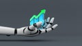 White robot hand hold increase graph chart icon, technology assistant for industrial, 3d rendering