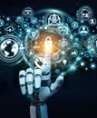 White robot hand using cyber security data interface 3D rendering Royalty Free Stock Photo