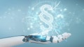 White robot hand using law paragraph digital hologram 3D rendering Royalty Free Stock Photo