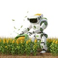 White Robot Harvesting Corn in a Field Royalty Free Stock Photo