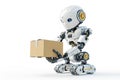 robot holding box on isolate white background for express