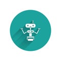 White Robot icon isolated with long shadow. Green circle button. Vector Royalty Free Stock Photo