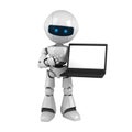 White robot with laptop