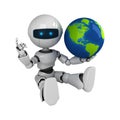 White robot sit with globe