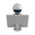 White robot sit with monitor