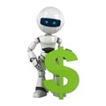 White robot stay with green dollar