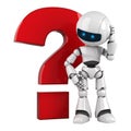 White robot stay with red question
