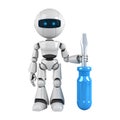 White robot stay with screwdriver Royalty Free Stock Photo