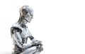 White robot thinking, AI concept, future reality. Royalty Free Stock Photo