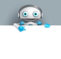 White robot vector character showing empty white board for text