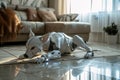 White robotic android dog on livingr oom floor Royalty Free Stock Photo