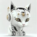 white robotic cat Cyborg iron cat. cat in the ai era artificial, Generative Ai