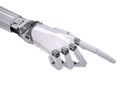 White Robotic Hand Pointing Somewhere 3d Illustration Isolated on White Royalty Free Stock Photo