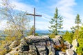 White Rock, Czech: Bila skala, rocky summit with wooden cross near Prichovice, Czech Republic