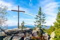 White Rock, Czech: Bila skala, rocky summit with wooden cross near Prichovice, Czech Republic