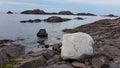 White rock on the rocky coastline of the Lake Superior Royalty Free Stock Photo