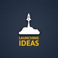 White rocket and cloud, icon in flat style isolated on dark background, vector illustration Royalty Free Stock Photo