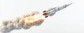 White Rocket Launch 3D Render, Space Flight, Propulsion, Smoke Trail, Spacecraft rocket launch, space exploration Royalty Free Stock Photo