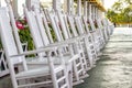 White Rocking Chairs on Long Porch Royalty Free Stock Photo