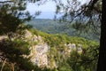 White rocks and pine trees landscape in caucasus mountains Royalty Free Stock Photo