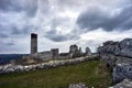 White rocks and ruined medieval castle Royalty Free Stock Photo