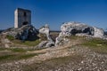 White rocks and ruined medieval castle Royalty Free Stock Photo
