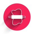 White Rolling pin on dough icon isolated with long shadow. Red circle button. Vector Royalty Free Stock Photo