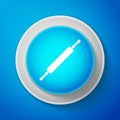 White Rolling pin icon isolated on blue background. Circle blue button with white line. Vector Illustration.