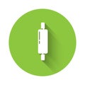 White Rolling pin icon isolated with long shadow. Green circle button. Vector Illustration