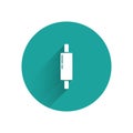 White Rolling pin icon isolated with long shadow. Green circle button. Vector