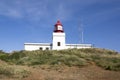 White romantic lighthouse on the cliff, west Madeira island, village Ponta do Pargo, Portugal, Atlantic ocean Royalty Free Stock Photo