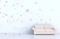 White room background decor with blow pink leaves,