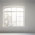 Translucent White Room With Tall Arch Windows And Tree Background Royalty Free Stock Photo