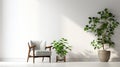 Minimalist Living Room With White Walls And Potted Plant